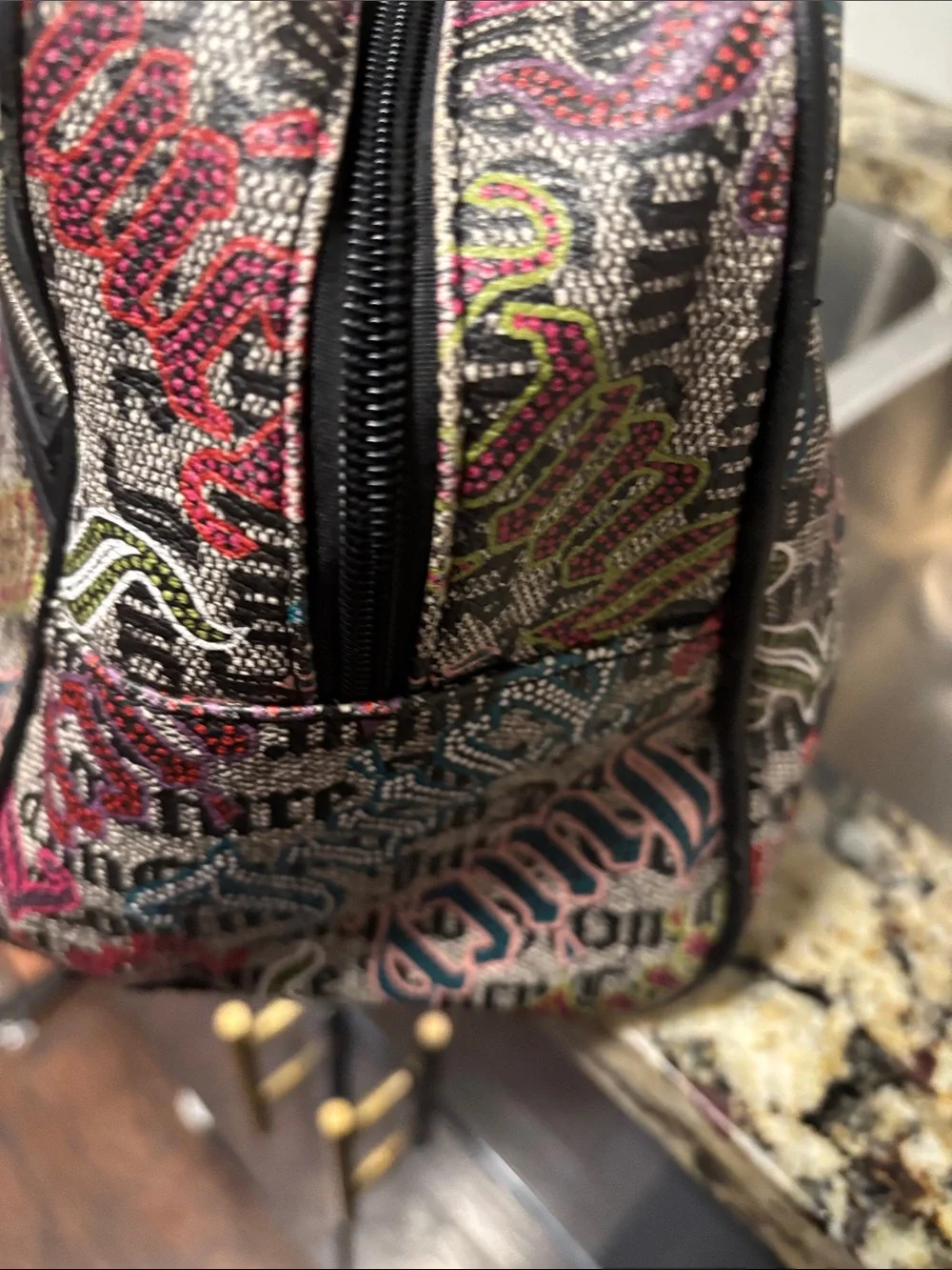 Juicy Couture Multicolor Logo Print Dome Satchel with Black Trim w:straps